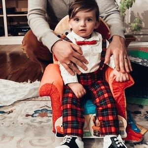 Janie and Jack Plaid Suspender Pants